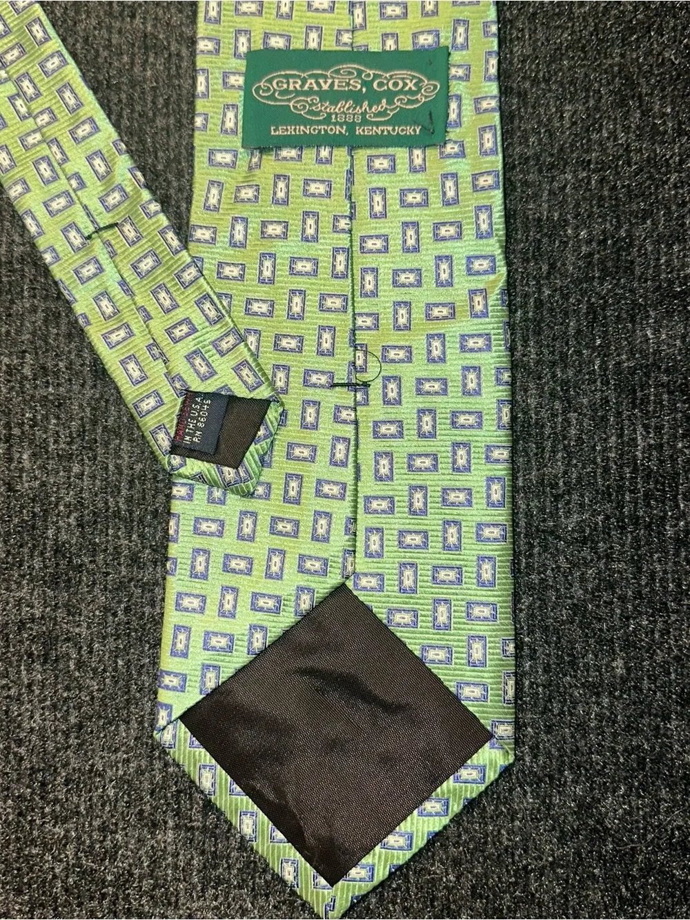 Vintage Graves Cox Green Blue Geometric Necktie Lexington KY – Made in USA